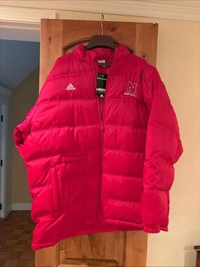 adidas Bright Red Puffer Jacket with 'N' Softball Patch
